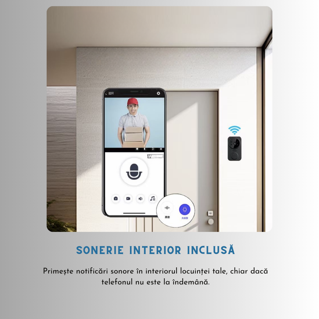 Sonerie Video Inteligenta Lemaro®, Fara Fir Wireless, Control la distanta prin APP Tuya Smart