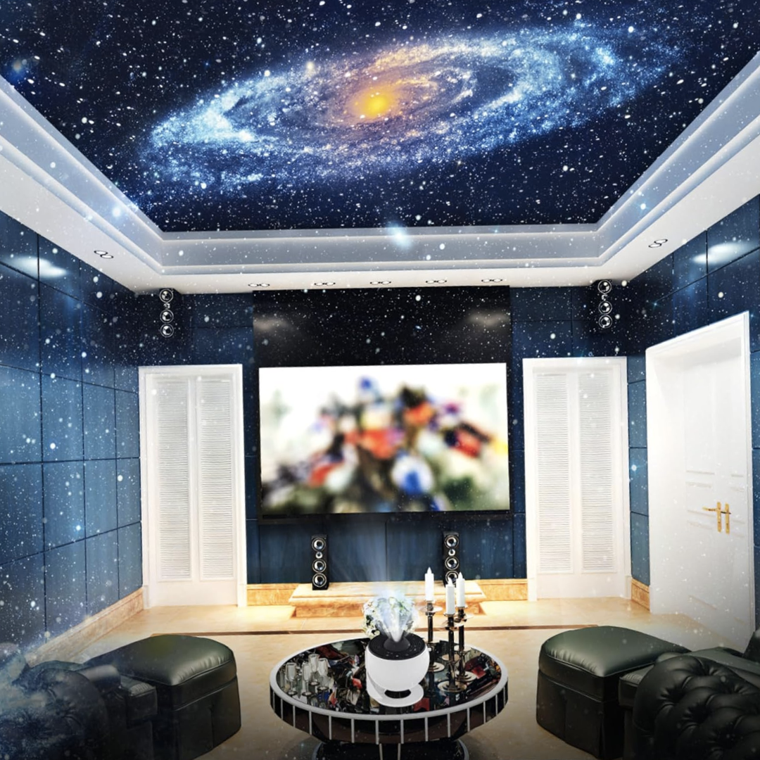 Lampa de Veghe tip Proiector Stele Lemaro®, Stele si Galaxii pentru Camera, 12 Discuri de Proiectie cu Sistemul Solar, Luna si Galaxii, Rotativ 360°, Alb