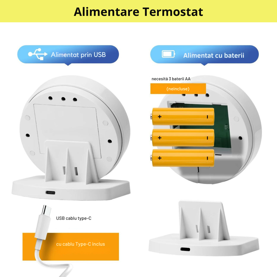Termostat de Ambient Smart Lemaro®, WIFI si RF Wireless, Touchscreen, Control Vocal si de la Distanta via Telefon/Internet, Compatibil cu Tuya/Google Home,1 x HigroTermometru Inclus