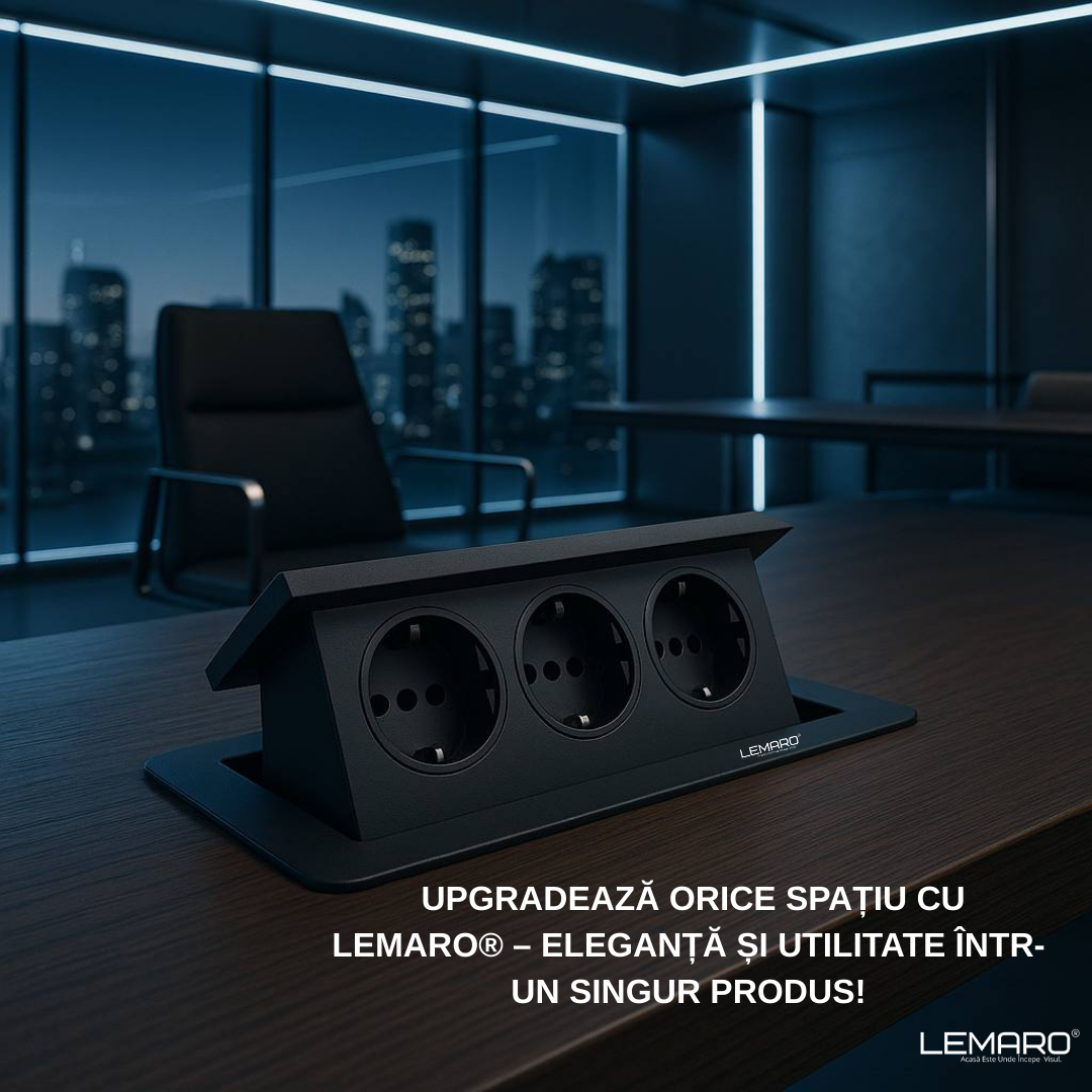 Priza Incorporabila in Blat Bucatarie, Masa sau Birou Lemaro®, 3 Prize Schuko, Incastrabila, Negru