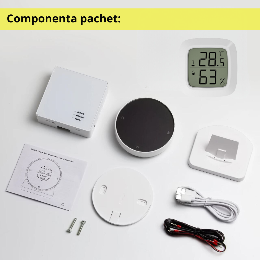 Termostat de Ambient Smart Lemaro®, WIFI si RF Wireless, Touchscreen, Control Vocal si de la Distanta via Telefon/Internet, Compatibil cu Tuya/Google Home,1 x HigroTermometru Inclus