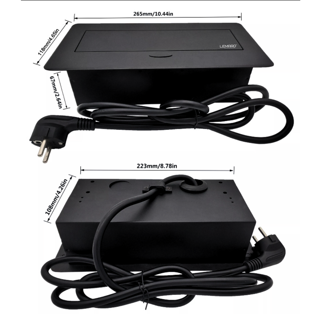 Priza Incorporabila in Blat Bucatarie, Masa sau Birou Lemaro®, 3 Prize Schuko, Incastrabila, Negru