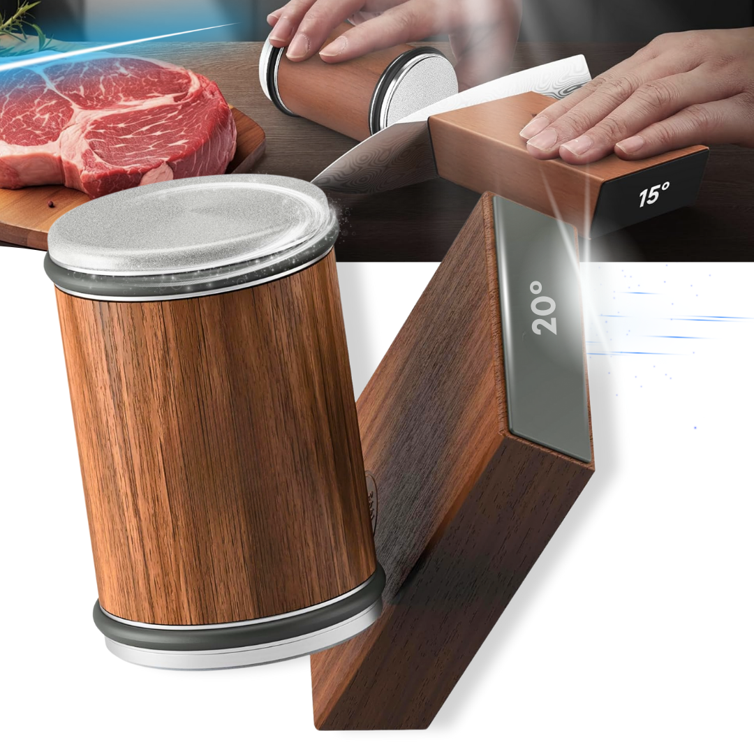 Ascutitor Cutite Rulant Premium Lemaro®, Magnetic, Piatra Diamantata, 2 granulatii (400/1000), 2 unghiuri (15/20), Lemn