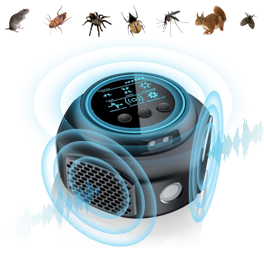 Aparat Profesional cu Ultrasunete Lemaro® cu 4 Difuzoare si Lumini Intermitente, Soareci, Sobolani, Insecte, Ultrasunete Duale, Acoperire 360, Sigur Pentru Oameni Si Animale, Negru