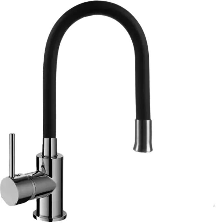 Baterie Bucatarie Lemaro®, Pipa Flexibila, Cartus Ceramic, Crom/Negru