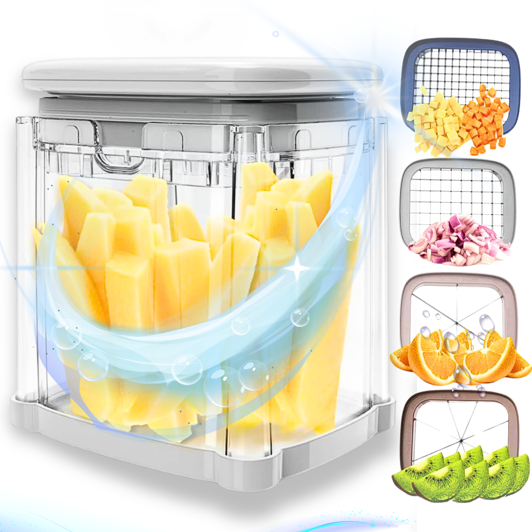 Aparat Manual de Taiat cartofii Premium, Lemaro® 4 in 1, pentru Legume si Fructe, Cartofi Pai, 4 x Lame, Gri