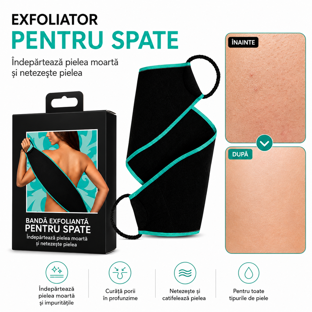Bandă Exfoliantă pentru Spate – Îndepărtează Pielea Moartă și Netezește Pielea