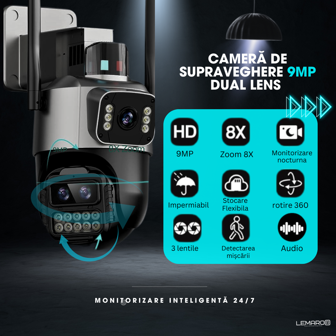 Camera de Supraveghere IP WIFI Lemaro®, Zoom 8X, Auto Tracking, Ultra HD 4K