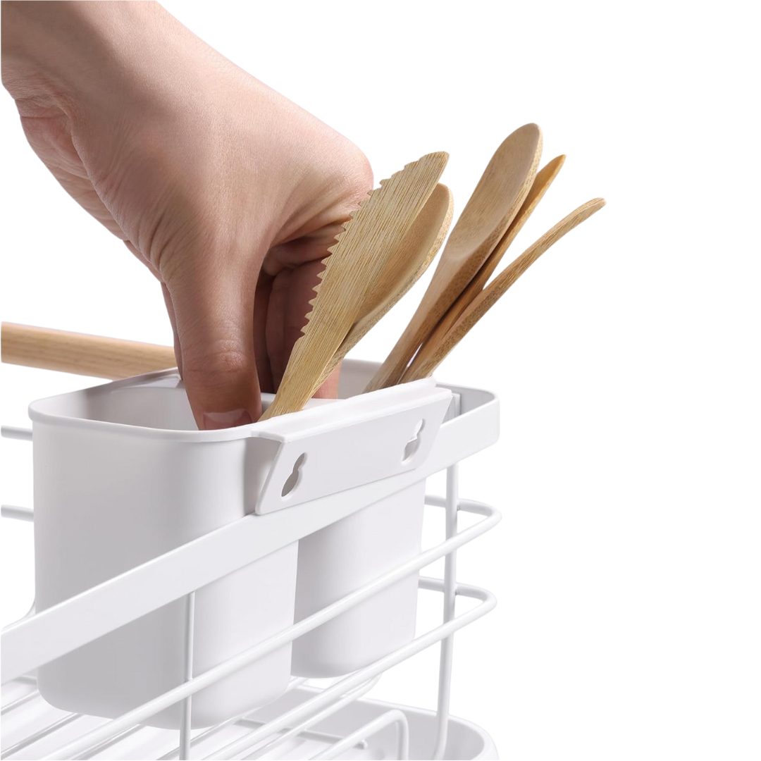 Scurgator de Vase, doua niveluri, Metal Cromat, Manere Lemn, Alb 43 x 29 x 27 cm