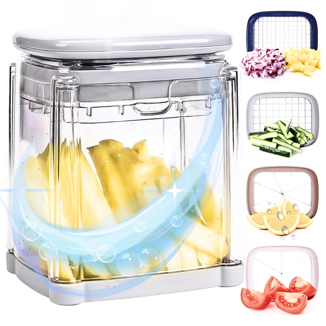 Aparat Manual de Taiat cartofii Premium, Lemaro® 4 in 1, pentru Legume si Fructe, Cartofi Pai, 4 x Lame, Gri