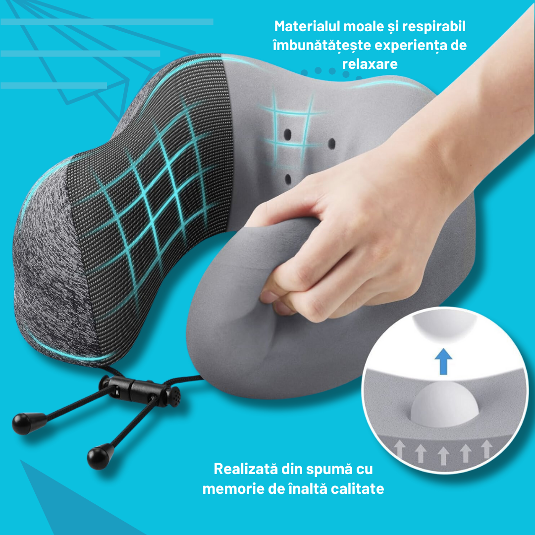 Perna Calatorie din Spuma cu Memorie, Masca de Dormit si Dopuri de Urechi Incluse, Gri