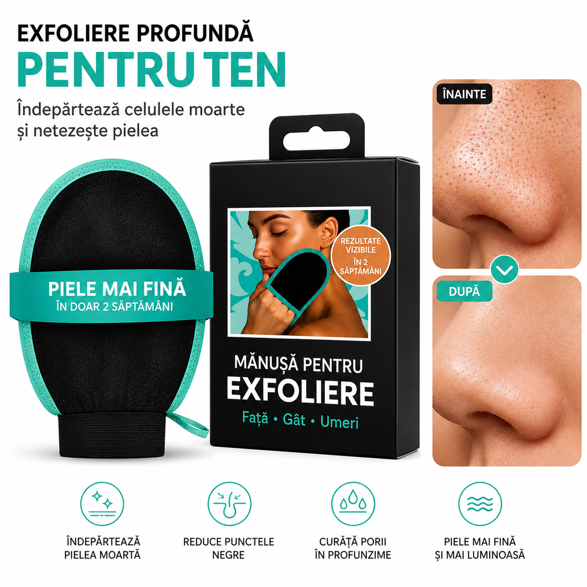 Mănușă Exfoliantă pentru Față – Îndepărtează Pielea Moartă și Netezește Tenul