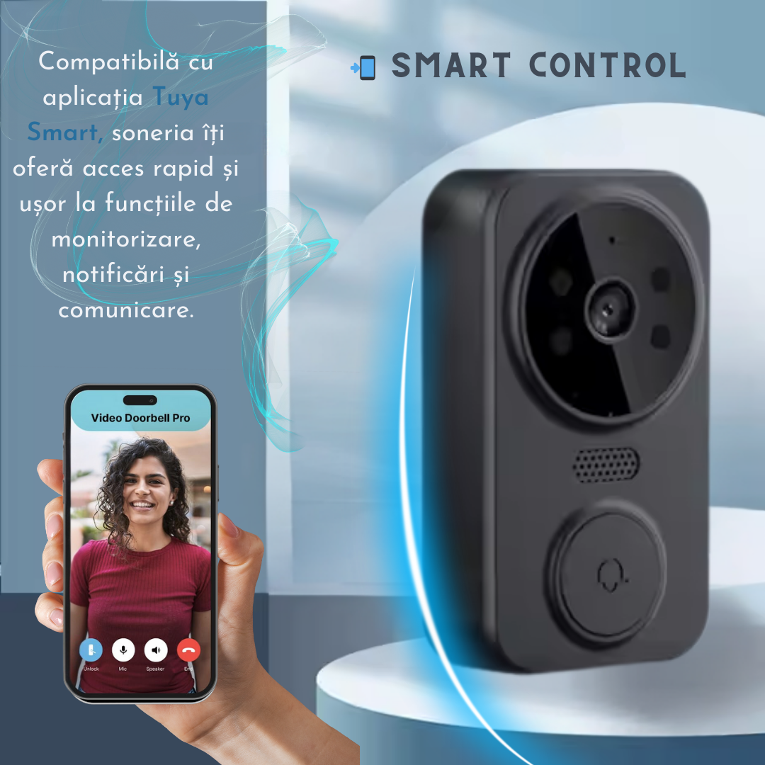 Sonerie Video Inteligenta Lemaro®, Fara Fir Wireless, Control la distanta prin APP Tuya Smart