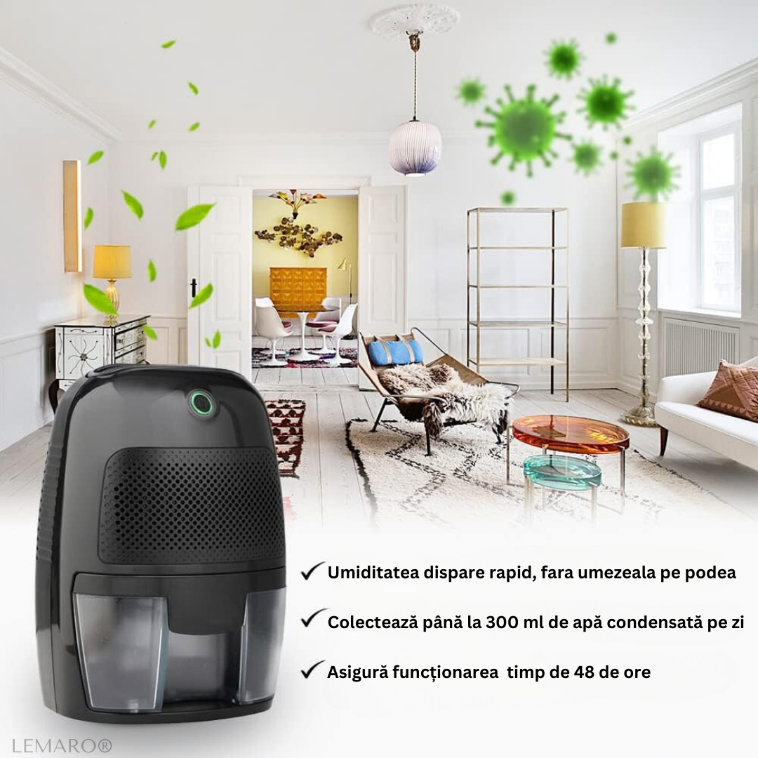 Dezumidificator pentru Casa, Portabil, Rezervor 0,6L, Silentios, Absorbant Umiditate, Negru