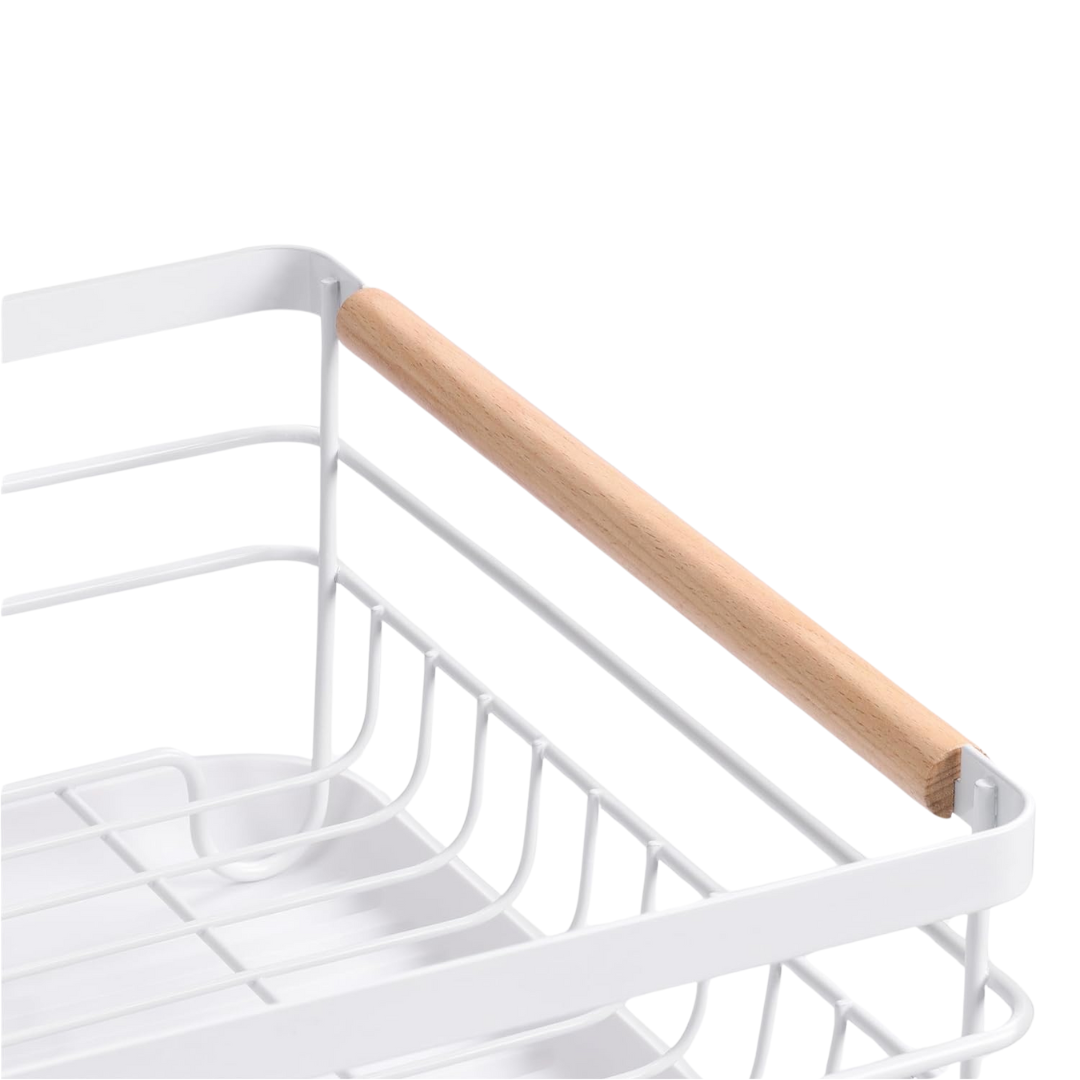 Scurgator de Vase, doua niveluri, Metal Cromat, Manere Lemn, Alb 43 x 29 x 27 cm