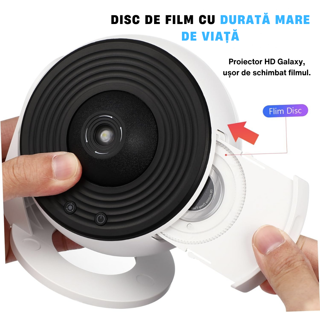 Lampa de Veghe tip Proiector Stele Lemaro®, Stele si Galaxii pentru Camera, 12 Discuri de Proiectie cu Sistemul Solar, Luna si Galaxii, Rotativ 360°, Alb