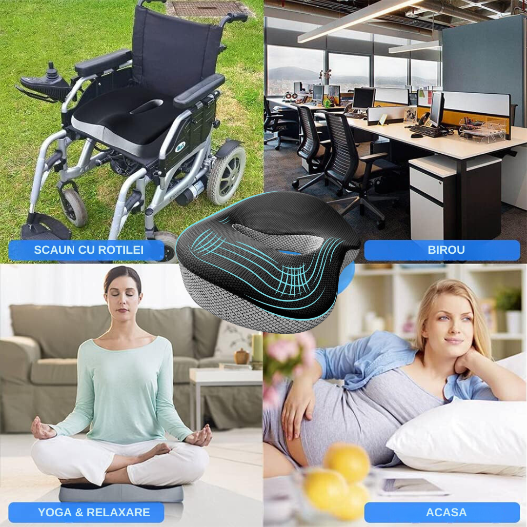 Perna Ortopedica Suport Coccis, pentru Scaun de Birou sau Masina, pentru Hemoroizi, Husa Respirabila si Antialunecare, Spuma cu memorie