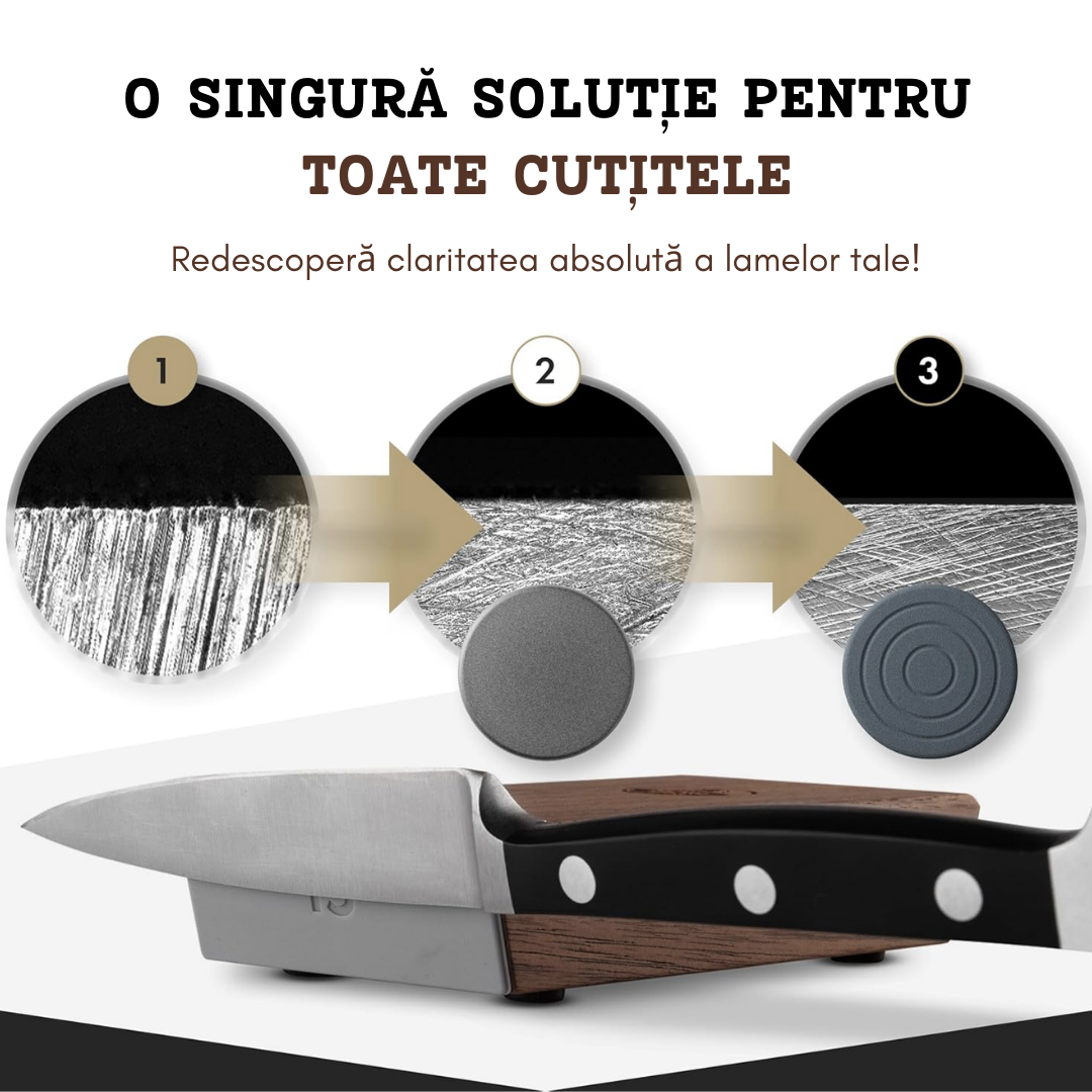 Ascutitor Cutite Rulant Premium Lemaro®, Magnetic, Piatra Diamantata, 2 granulatii (400/1000), 2 unghiuri (15/20), Lemn