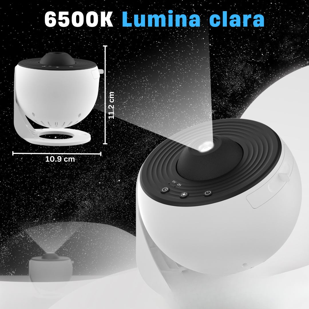 Lampa de Veghe tip Proiector Stele Lemaro®, Stele si Galaxii pentru Camera, 12 Discuri de Proiectie cu Sistemul Solar, Luna si Galaxii, Rotativ 360°, Alb
