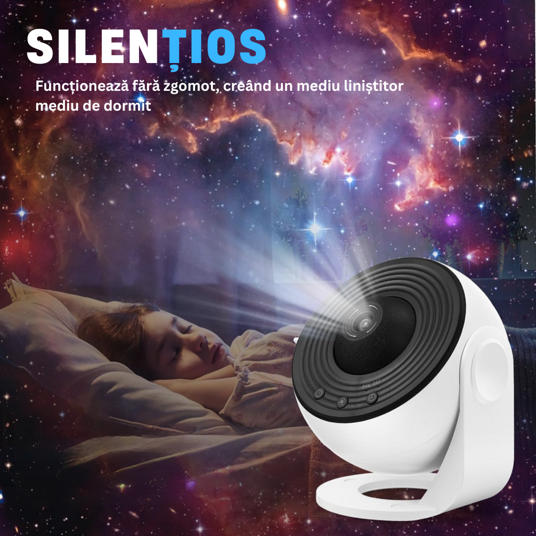 Lampa de Veghe tip Proiector Stele Lemaro®, Stele si Galaxii pentru Camera, 12 Discuri de Proiectie cu Sistemul Solar, Luna si Galaxii, Rotativ 360°, Alb