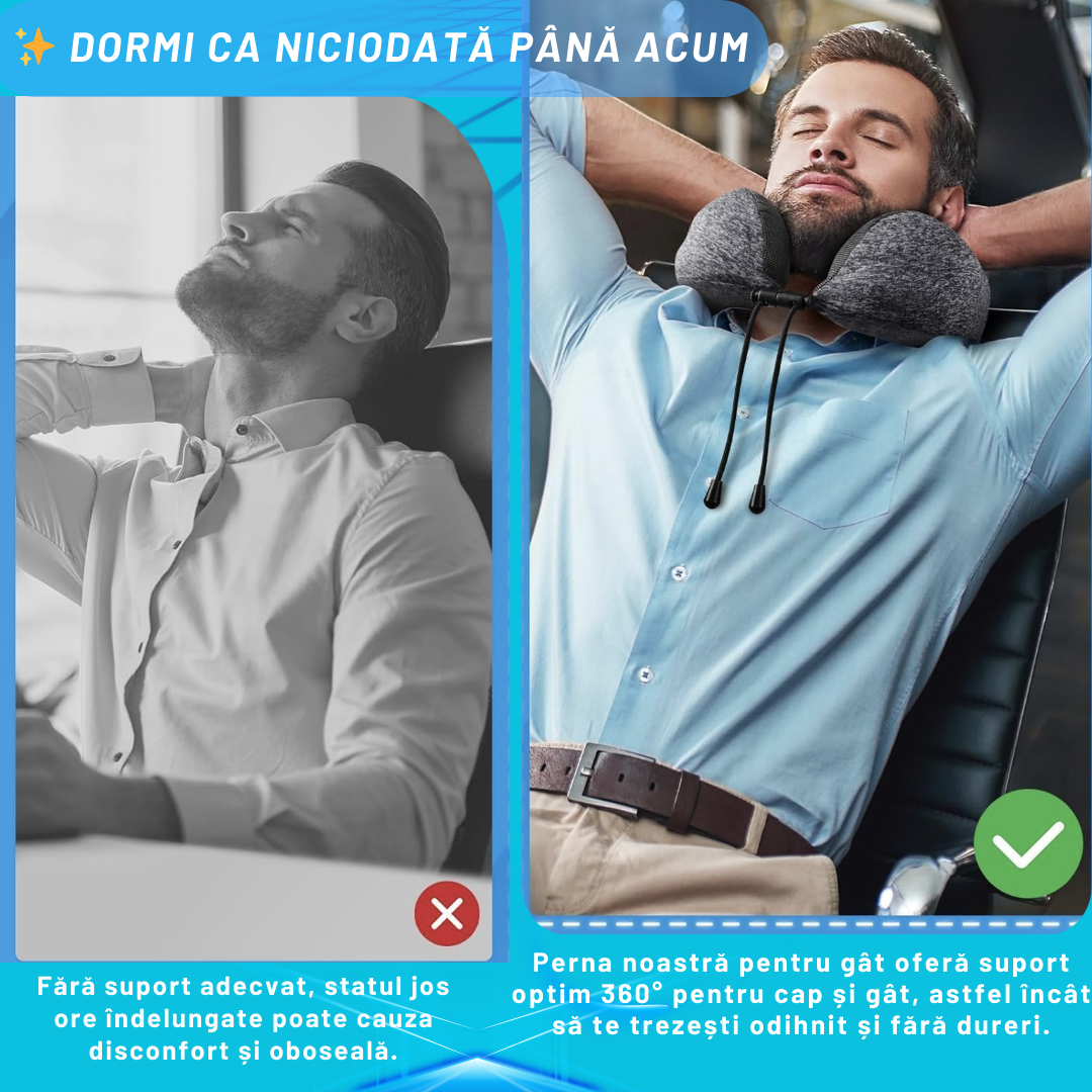 Perna Calatorie din Spuma cu Memorie, Masca de Dormit si Dopuri de Urechi Incluse, Gri