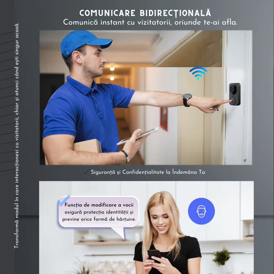 Sonerie Video Inteligenta Lemaro®, Fara Fir Wireless, Control la distanta prin APP Tuya Smart