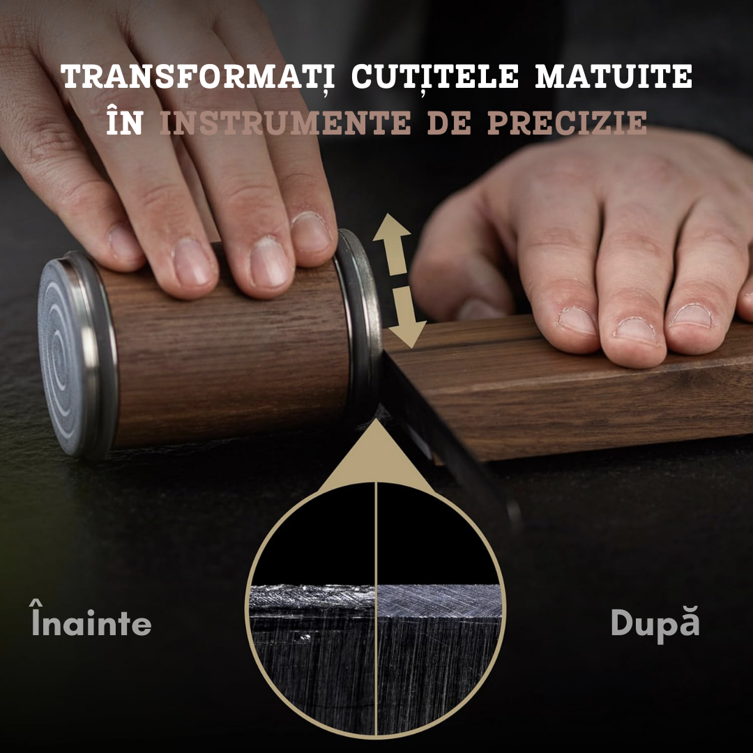 Ascutitor Cutite Rulant Premium Lemaro®, Magnetic, Piatra Diamantata, 2 granulatii (400/1000), 2 unghiuri (15/20), Lemn