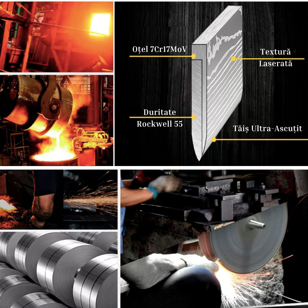 Set Cutite Profesionale de Bucatarie Japoneze Lemaro®, HRC 60, Calire Laser, 7 Cutite, Maner din Lemn, Calitate Premium