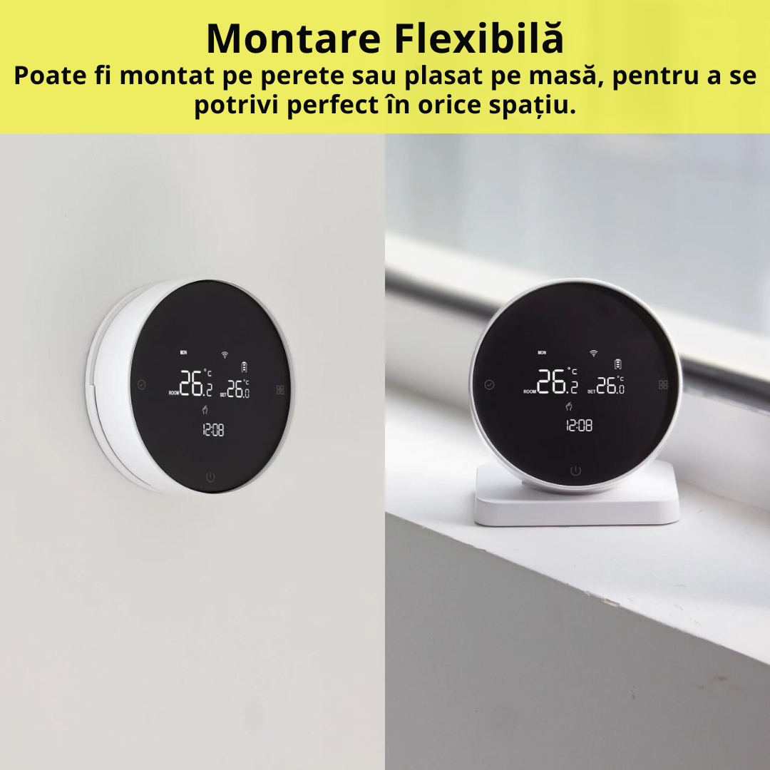 Termostat de Ambient Smart Lemaro®, WIFI si RF Wireless, Touchscreen, Control Vocal si de la Distanta via Telefon/Internet, Compatibil cu Tuya/Google Home,1 x HigroTermometru Inclus