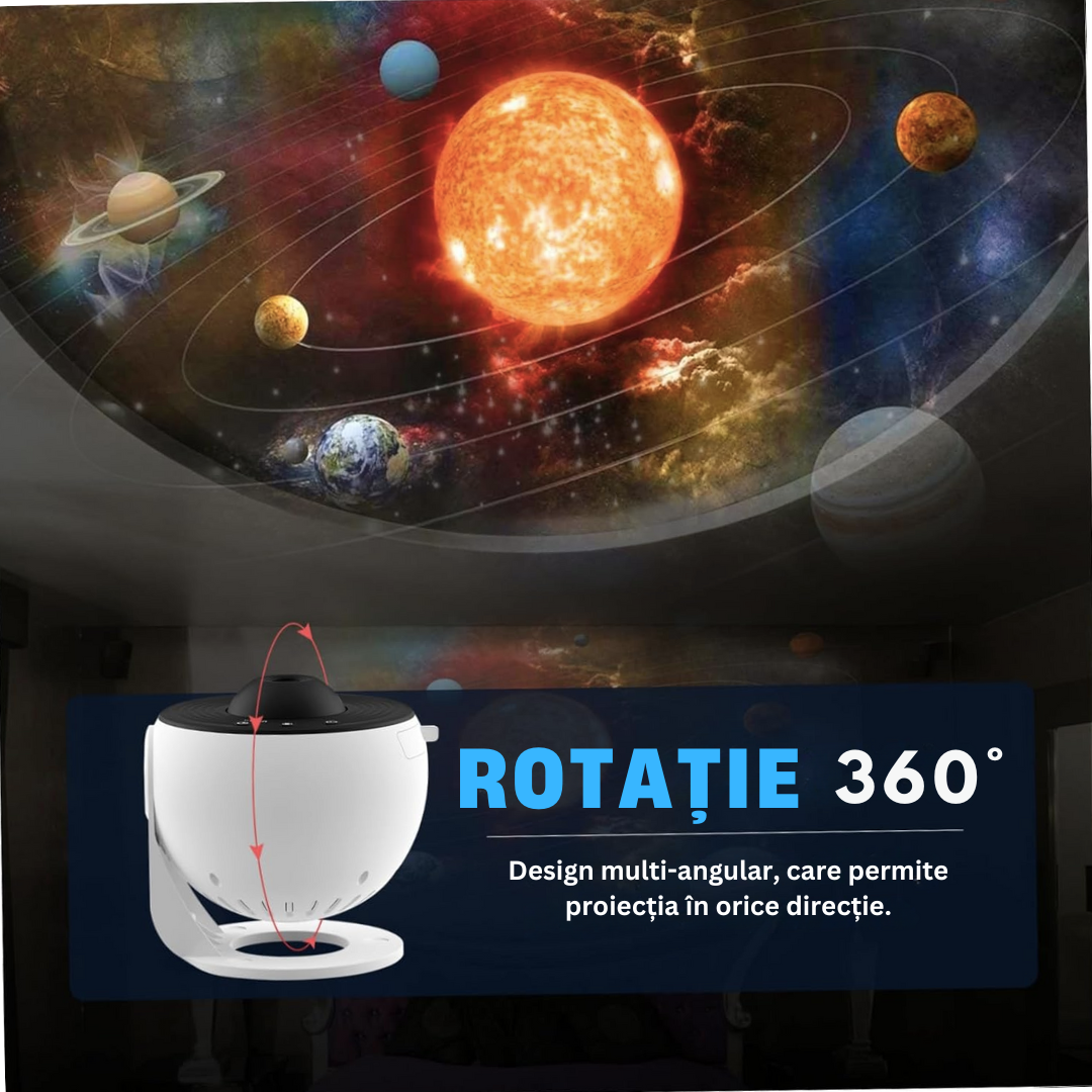 Lampa de Veghe tip Proiector Stele Lemaro®, Stele si Galaxii pentru Camera, 12 Discuri de Proiectie cu Sistemul Solar, Luna si Galaxii, Rotativ 360°, Alb