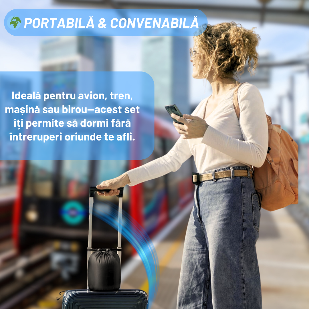 Perna Calatorie din Spuma cu Memorie, Masca de Dormit si Dopuri de Urechi Incluse, Gri