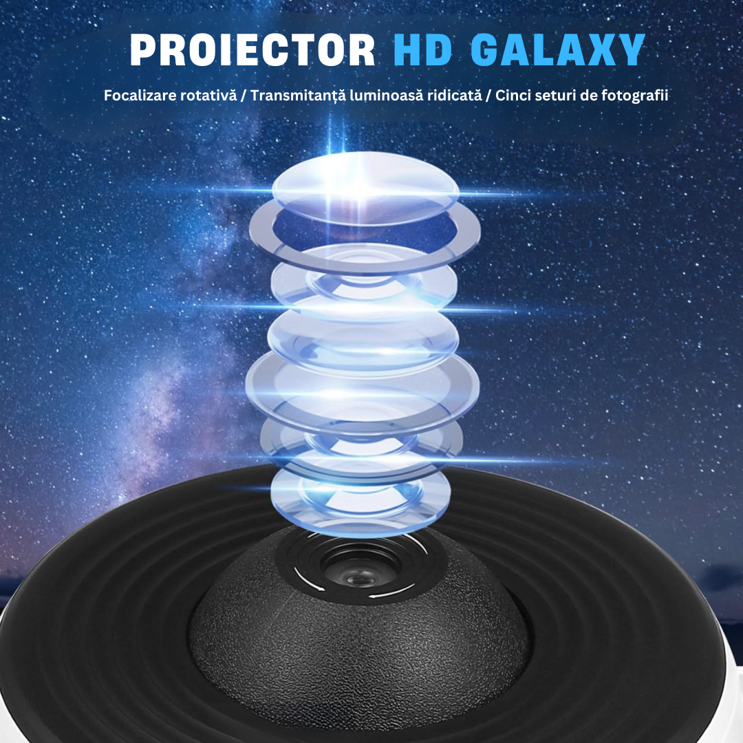 Lampa de Veghe tip Proiector Stele Lemaro®, Stele si Galaxii pentru Camera, 12 Discuri de Proiectie cu Sistemul Solar, Luna si Galaxii, Rotativ 360°, Alb