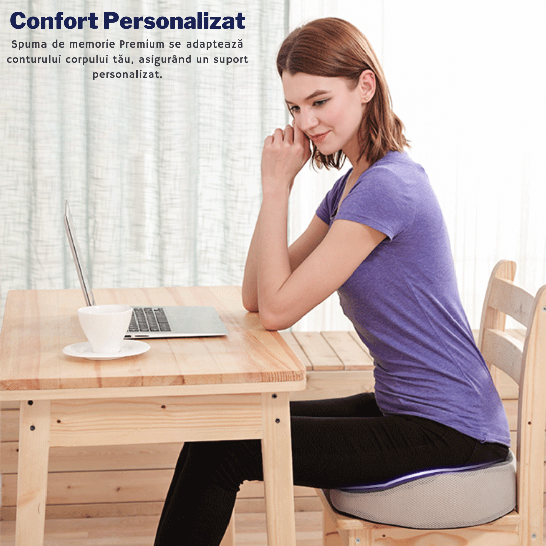 Perna Ortopedica Suport Coccis, pentru Scaun de Birou sau Masina, pentru Hemoroizi, Husa Respirabila si Antialunecare, Spuma cu memorie