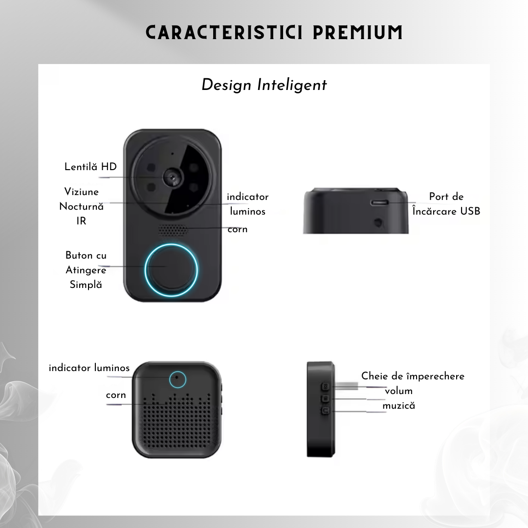 Sonerie Video Inteligenta Lemaro®, Fara Fir Wireless, Control la distanta prin APP Tuya Smart