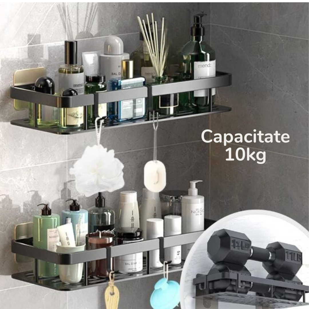 2 Rafturi de Dus, pentru Depozitare in Bucatarie, Organizator Baie, cu Adeziv, 30 x 13 x 4.7 cm