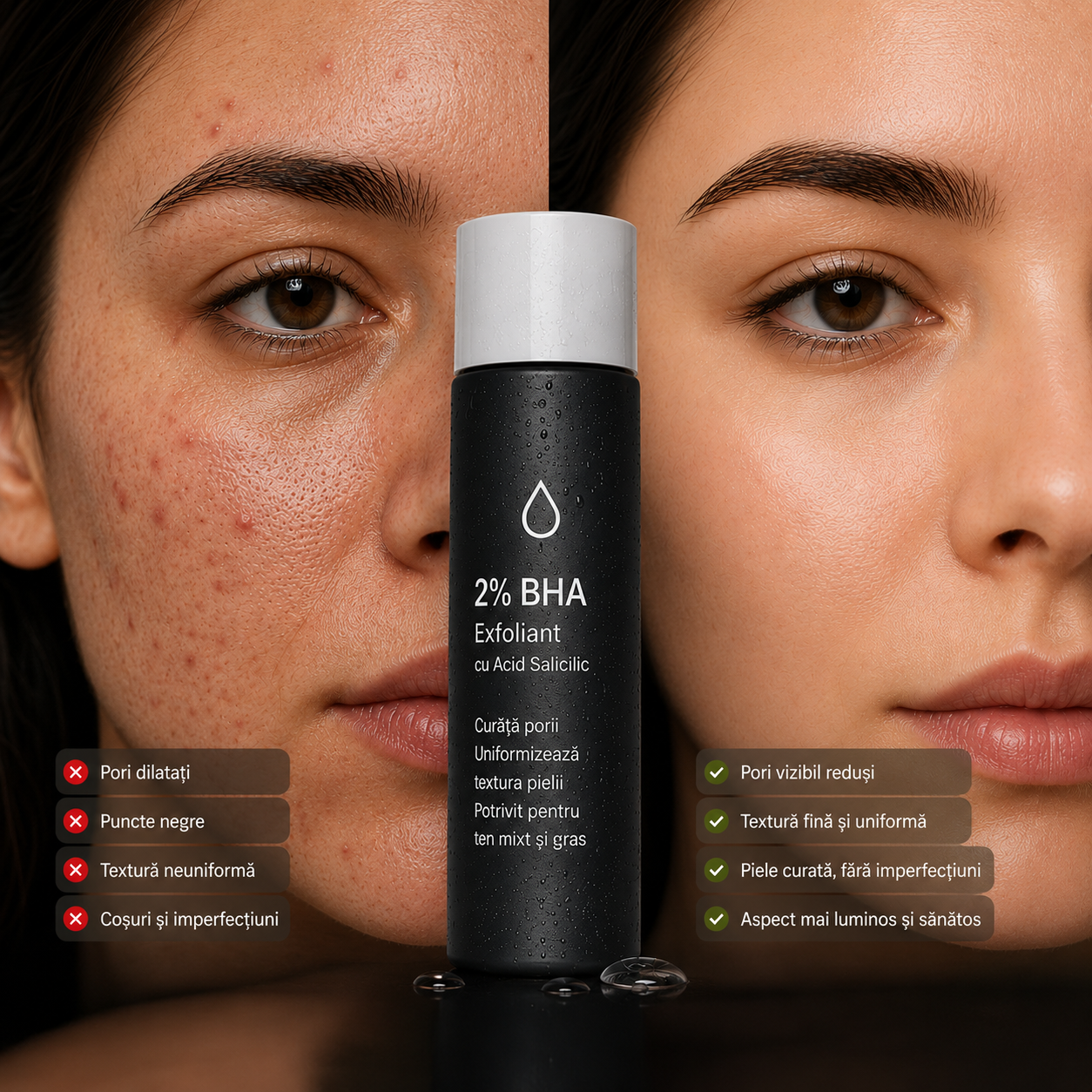Exfoliant Lichid 2% BHA cu Acid Salicilic pentru Ten Gras și Puncte Negre